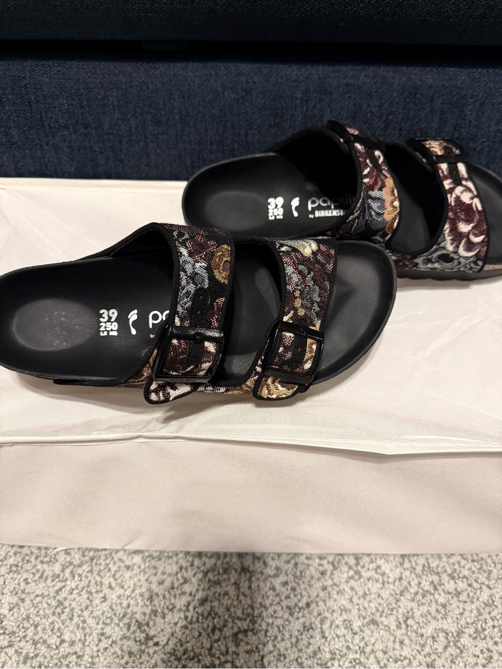 Birkenstock Floral Tapestry Double-Buckle Mules in Black - Picture 3 of 6